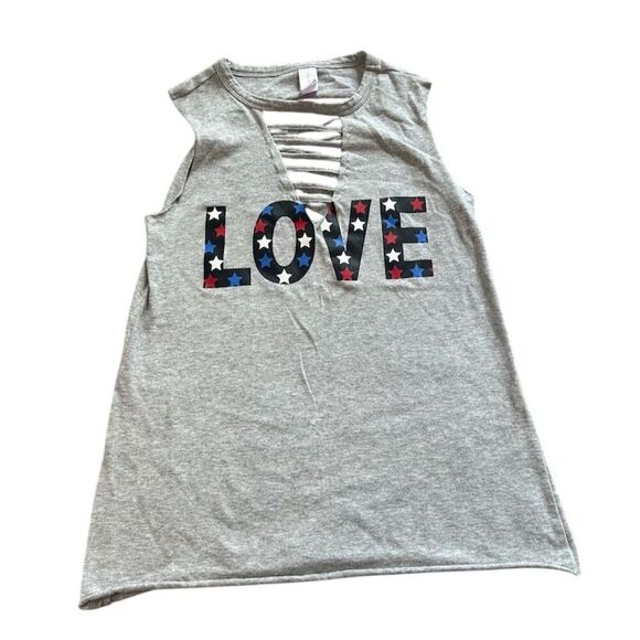 No Boundaries Women's XS Gray Distressed Open Back "Love" Tank Top - Picture 1 of 6